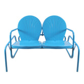 2-Person Outdoor Retro Metal Tulip Double Glider Patio Chair  Turquoise Blue