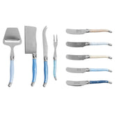 Essential 9-Piece Laguiole Cheese Knife and Spreader Set With Shades of Blue Handles