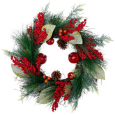 24" Autumn Harvest Pine  Berry and Pomegranate Wreath - Unlit