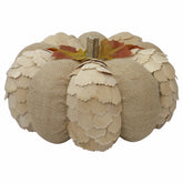 Autumn Harvest Burlap and Wood Pumpkin Decoration - 9" - Tan
