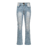 Patchwork Distressed Denim Jeans - Century Penthouse LIGHT BLUE