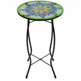 19" Green and Blue Peacock Flower Tail Glass Patio Side Table