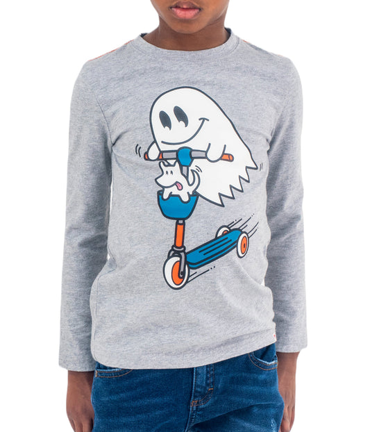 Graphic Long Sleeve Tee - Ghost Friends Heather Mist