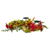 28" Yellow Sunflower and Red Leaves Fall Harvest Candle Holder