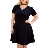 InstantFigure Curvy Plus Size Short V-Neck Panel Dress 16808MC