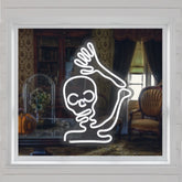 15" White LED Lighted Neon Style Skeleton Halloween Window Silhouette