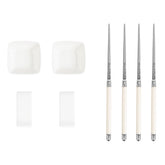 Chopsticks With Faux Ivory Handles, Ceramic Rests and Sauce Bowls, Set of 2 Pairs