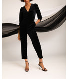 Deep V-Neck Jumpsuit With Puff Sleeves Black