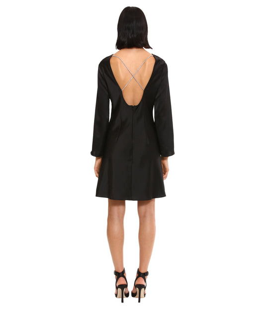 Long Sleeve Mini Dress With Embellished Back Detail Black