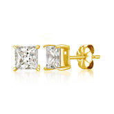 Solitaire Princess Stud Earrings Finished in 18kt Yellow Gold 3.0 Cttw