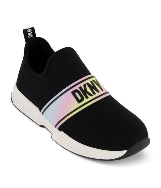 Slip On Sneaker With Rainbow Elastic Strap Black