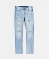 Men's Skinny Repaired Denim Pants - Light Blue