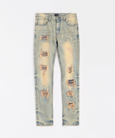 Studded Distress Denim Pants - Blue