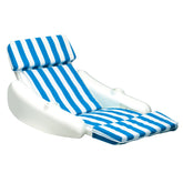 66-Inch Sunchaser Striped Blue and White Swimming Pool Floating Cushion Lounge Chair
