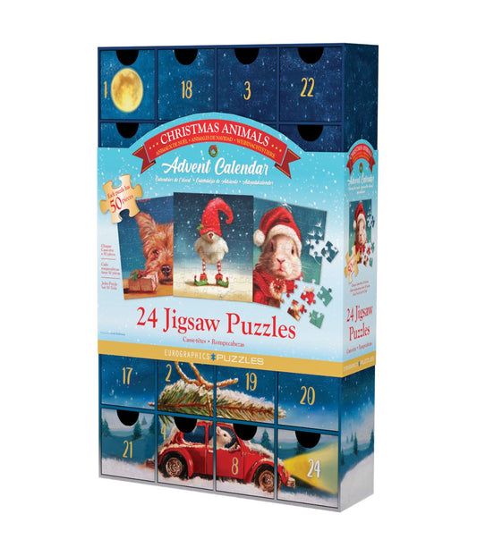 Christmas Animals Advent Calendar - 24 Jigsaw Puzzles: 24 x 50 Pcs Multi