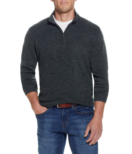 Soft Touch Waffle 1/4 Zip Sweater Evergreen