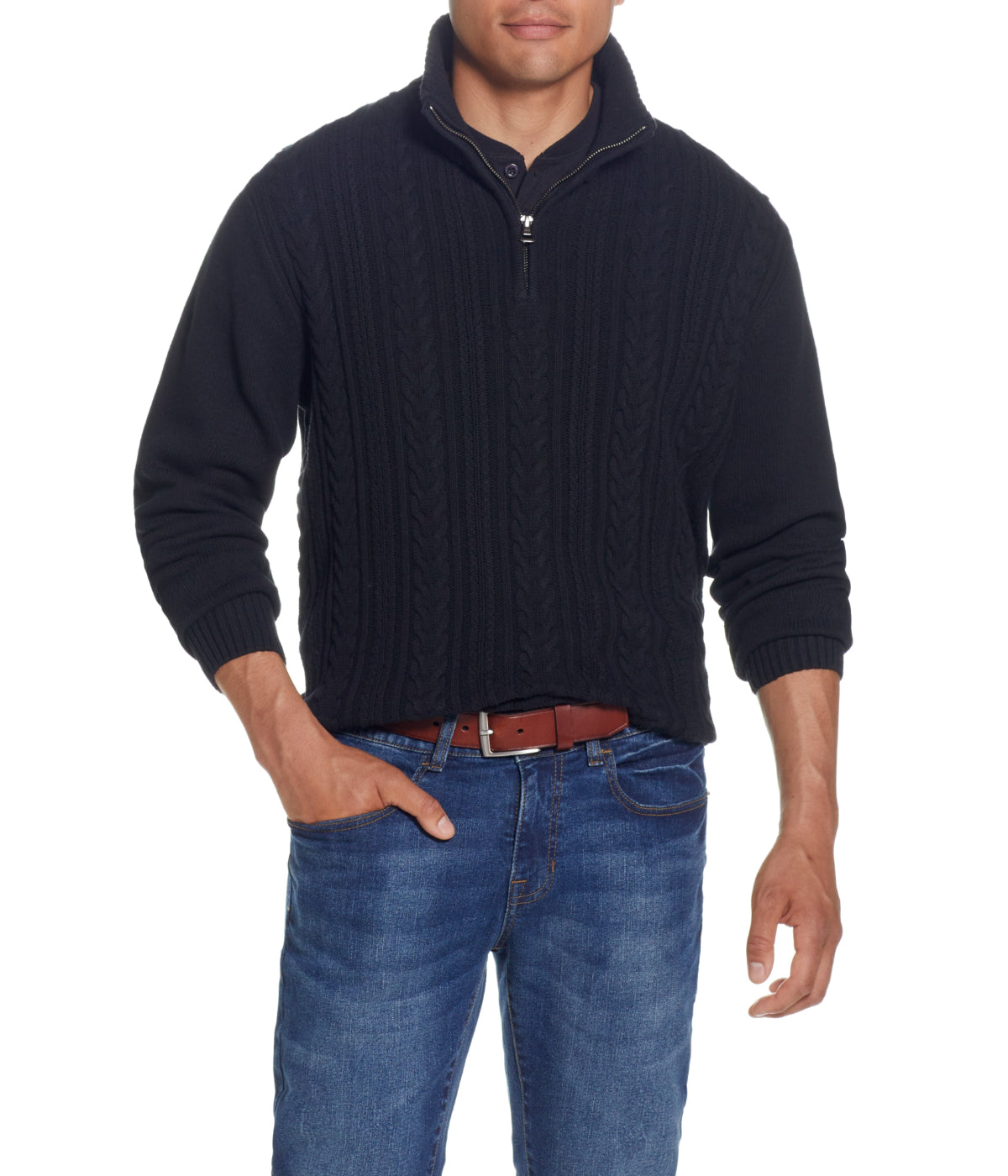 Cable Knit Quarter Zip Sweater Black