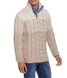 Ombre Cable Button Mock Neck Sweater Beige Marl