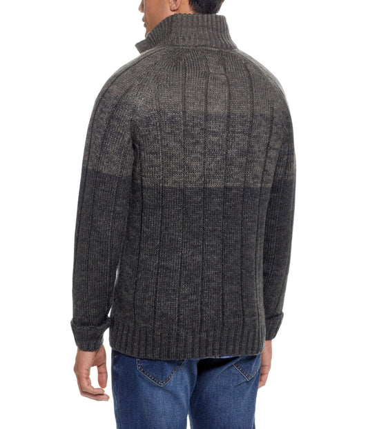 Ombre Cable Button Mock Neck Sweater Camouflage Marl