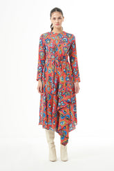 Long Sleve High Neck Midi Dress - Dress