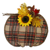 14" Orange and Brown Plaid Fall Harvest Pumpkin Wall Decor