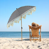 Striped Outdoor Beach Market Umbrella With Tilt- 6.5' - Black and White
