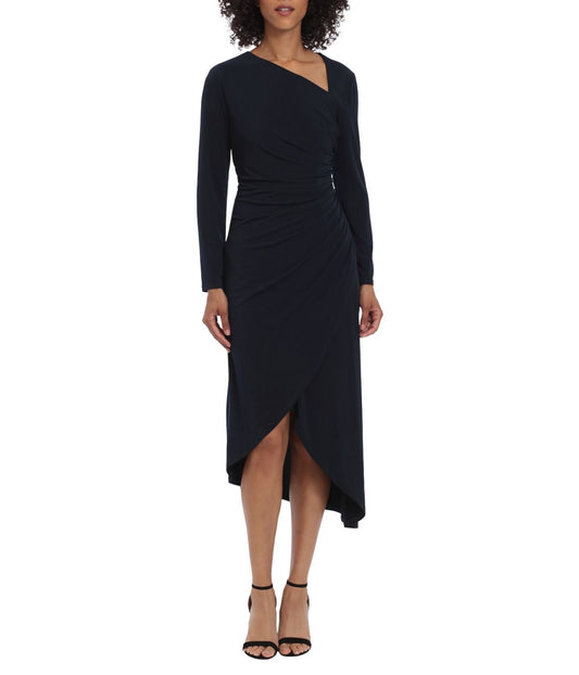 Asymmetrical Dress With Ruched Side Midnight Blue