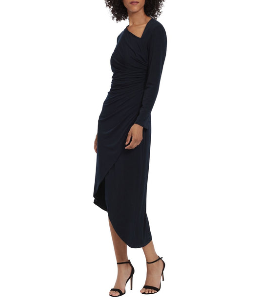 Asymmetrical Dress With Ruched Side Midnight Blue