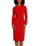 Long Sleeve Midi With Gathered Bodice Red