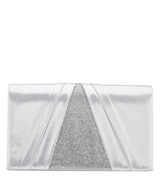 Elleme Pleated Flap Clutch With Crystal Inset True Silver
