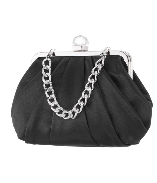 Gillis Pleated Frame Satchel With Crystal Clasp Black