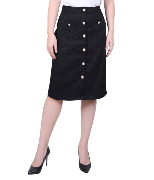 Slim Tweed Double Knit Skirt with Pockets