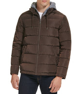 Hooded Faux Memory CF Puffer With Jersey Bib and Hood