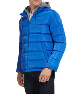 Hooded Faux Memory CF Puffer With Jersey Bib and Hood