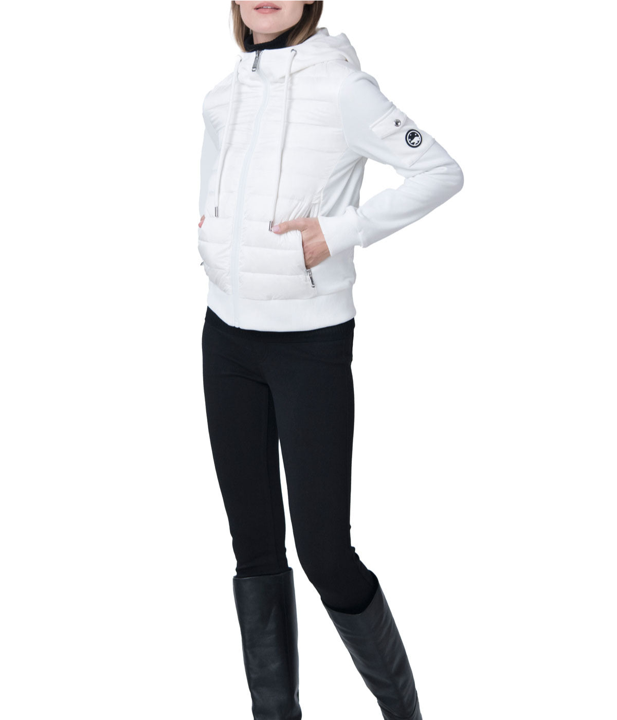 Luna 22" Recycled Nylon And Performance Pique Zip Front Hoodie Jacket White