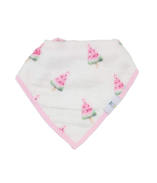 Watermelon Popsicle and Flowers Pink 2 Pack Muslin & Terry Cloth Bib Set White/Pink/Green