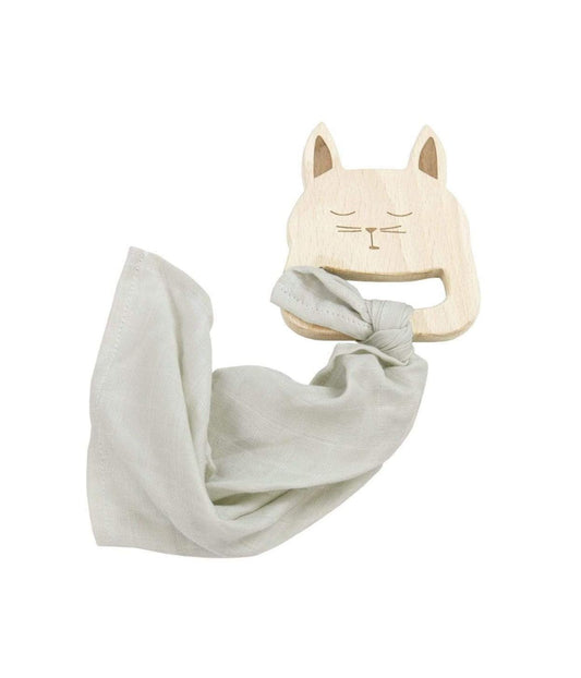 Wooden Bunny Teether with Blankie Gray