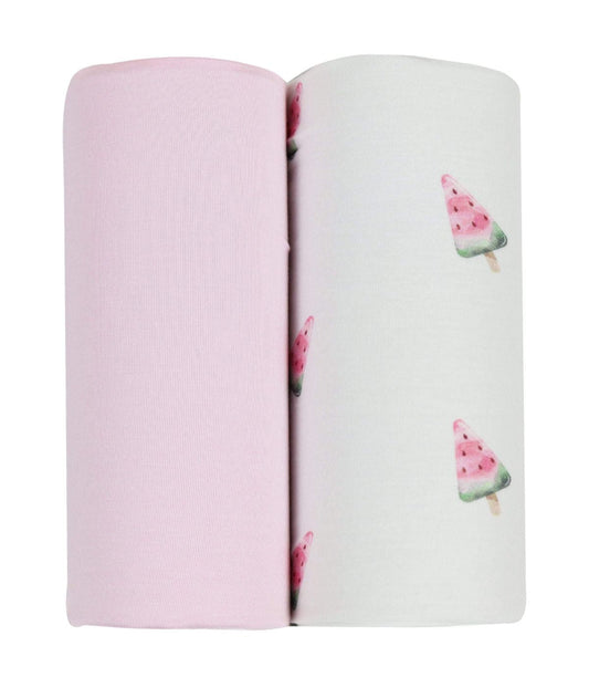 Watermelon Popsicle and Pink 2 PK Swaddle Blanket Pink