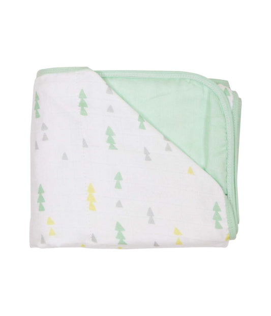 Triangles Yellow and Mint Muslin Quilted Blanket Mint/Gray/Yellow