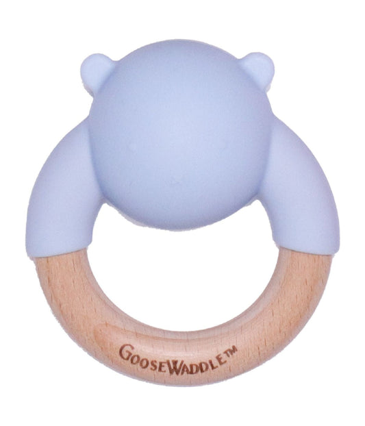 Wooden & Silicone Rattle Teether Bear Blue