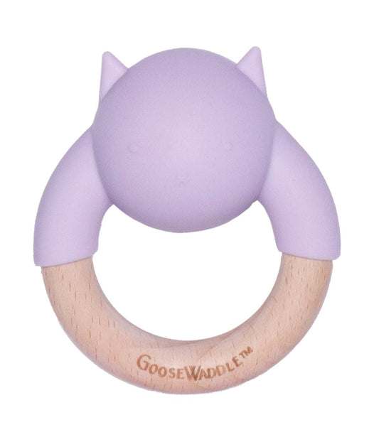 Wooden & Silicone Rattle Teether Kitten Lavender