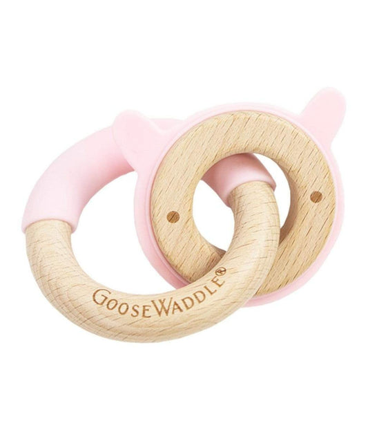 Pink Bunny Silicone + Wood Double Teether Pink