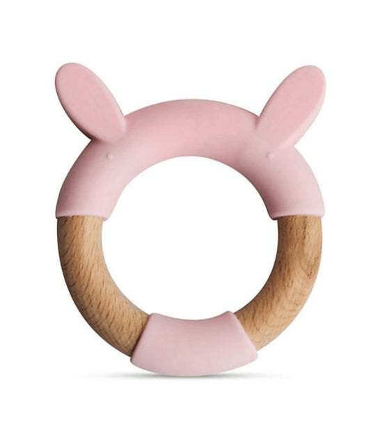 Pink Bunny Circle Teether Wooden + Silicone Pink