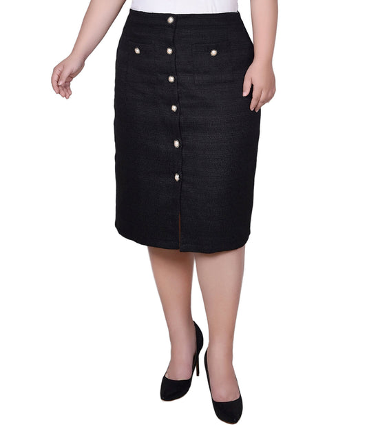 Plus Slim Tweed Double Knit Skirt with Pockets