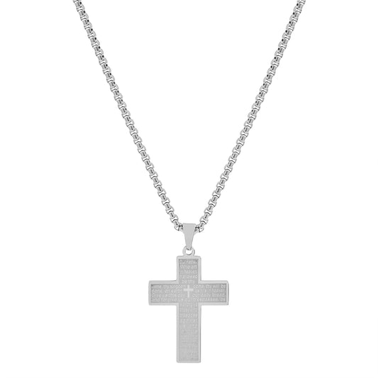 Lord Prayer Cross Pendant 24" Necklace