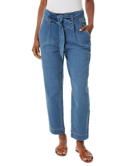 Tie Front High Rise Straight Ankle Jeans