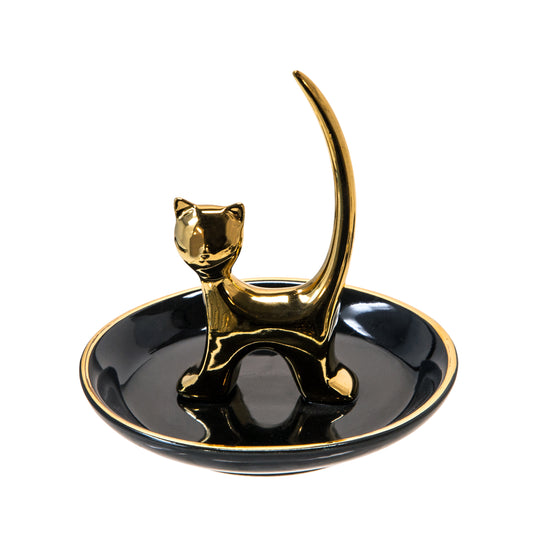 Black Ceramic Cat Trinket Tray