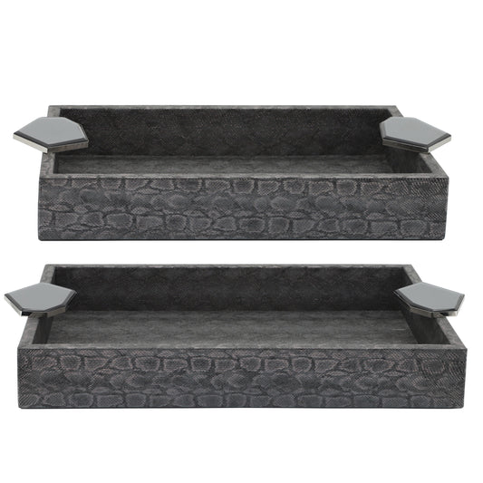 Gray Faux Leather Trays Set of 2