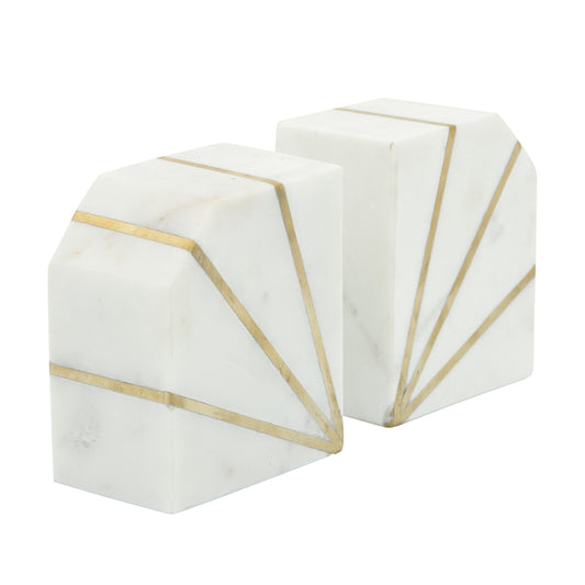 White Marble with Gold Inlay Bookends Set of 2