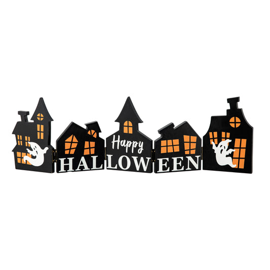 24.75"L Halloween Wooden Hinged Haunted House Table Decor